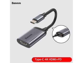 Bộ chuyển đổi Type-C ra 01 HDMI 4k + 01 Type-C | Chính hãng Baseus |  CAHUB-W0G