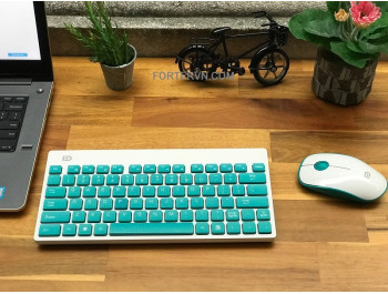 Bộ bàn phím chuột không dây Chính Hãng  FORTER 1500 Cao Cấp, Màu Xanh Trắng