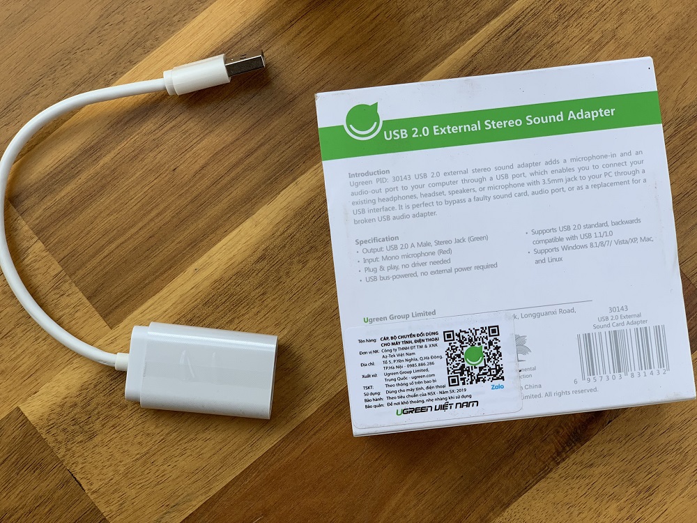 Card sound USB 2.0 to 3.5mm chính hãng Ugreen 30143